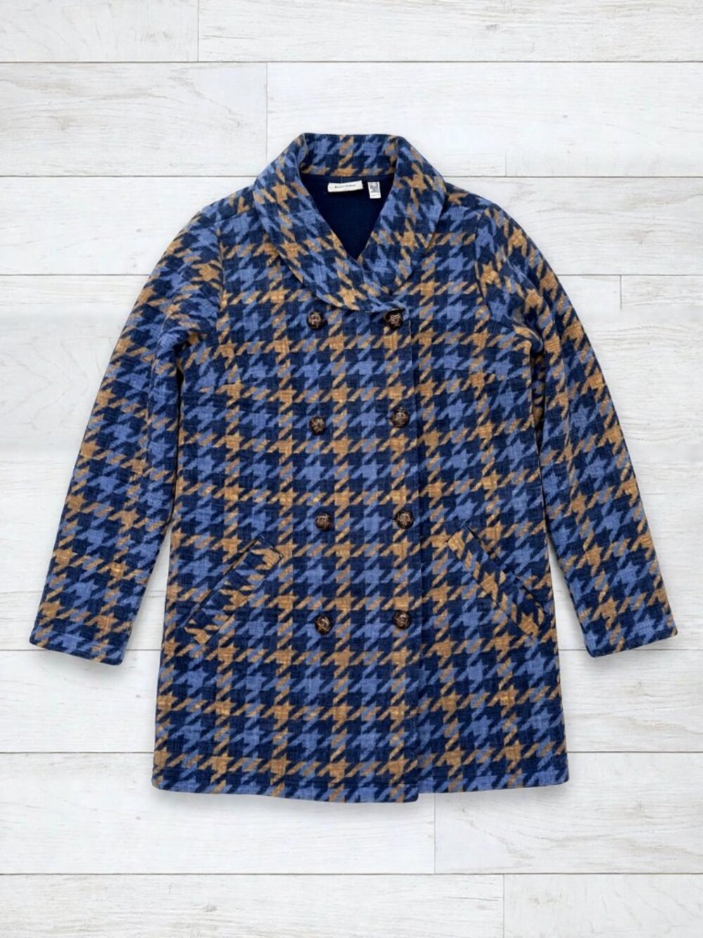 Denim & Co Houndstooth Fleece Double-Breasted Peacoat Women's Medium NWOT